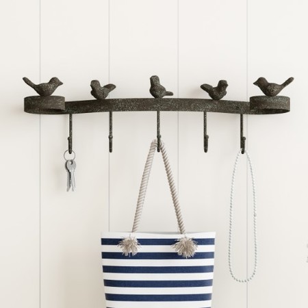 HASTINGS HOME Decorative Birds on Ribbon Hook, Cast Iron Shabby Chic Rustic Wall Mount Hooks for Coats, Towels 802971UKB